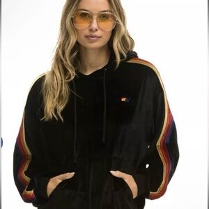Aviator Nation Black Hoodie with Colorful Stripes